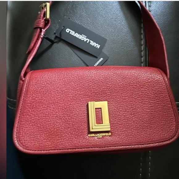 Karl Lagerfeld Red Leather Shoulder Baguette with Gold Hardware - Picture 4 of 9
